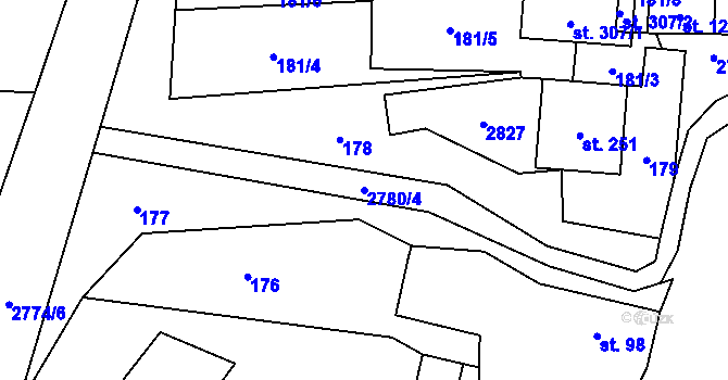 Parcela st. 2780/4 v KÚ Vrbětice, Katastrální mapa