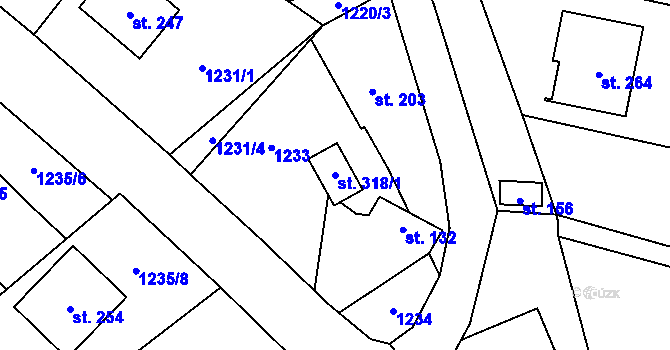 Parcela st. 318/1 v KÚ Vrbětice, Katastrální mapa