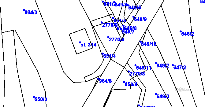 Parcela st. 651/4 v KÚ Vrbětice, Katastrální mapa