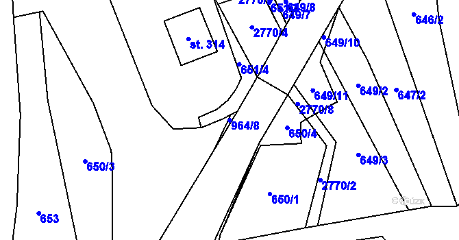 Parcela st. 964/8 v KÚ Vrbětice, Katastrální mapa