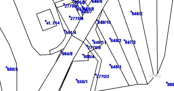Parcela st. 2770/8 v KÚ Vrbětice, Katastrální mapa