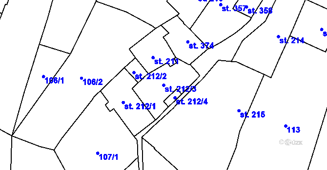 Parcela st. 212/3 v KÚ Vlachovo Březí, Katastrální mapa