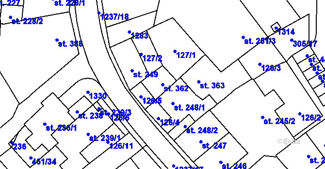 Parcela st. 362 v KÚ Vlachovo Březí, Katastrální mapa