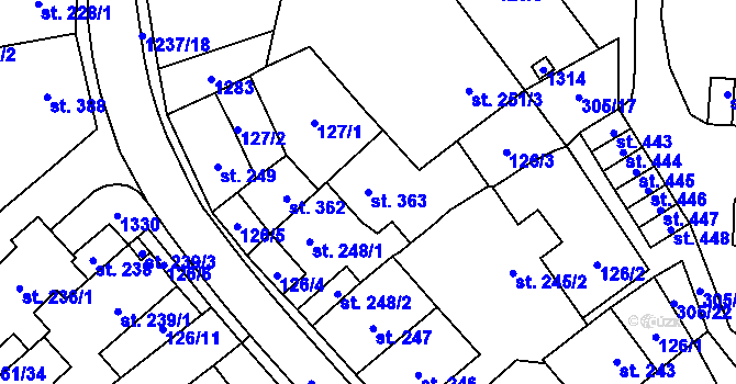 Parcela st. 363 v KÚ Vlachovo Březí, Katastrální mapa