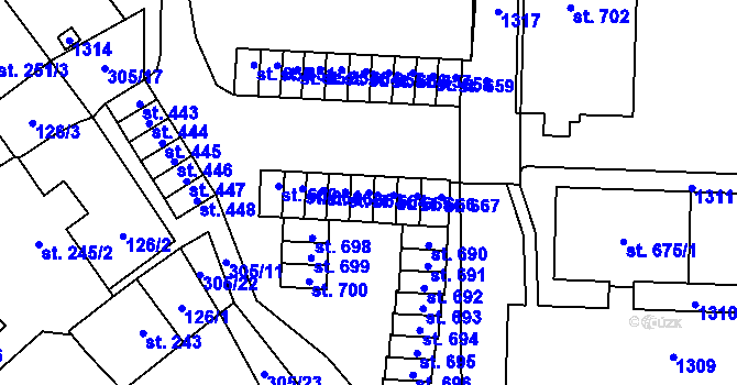 Parcela st. 664 v KÚ Vlachovo Březí, Katastrální mapa