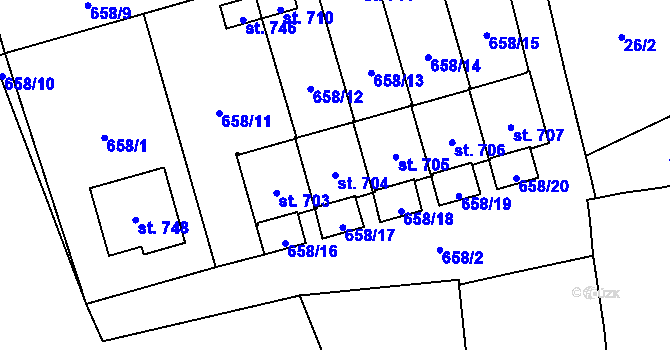 Parcela st. 704 v KÚ Vlachovo Březí, Katastrální mapa