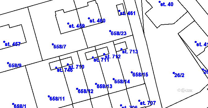 Parcela st. 712 v KÚ Vlachovo Březí, Katastrální mapa