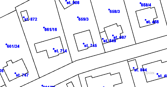 Parcela st. 745 v KÚ Vlachovo Březí, Katastrální mapa