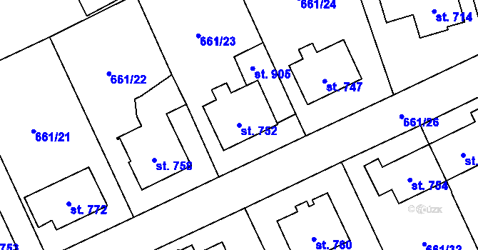 Parcela st. 752 v KÚ Vlachovo Březí, Katastrální mapa