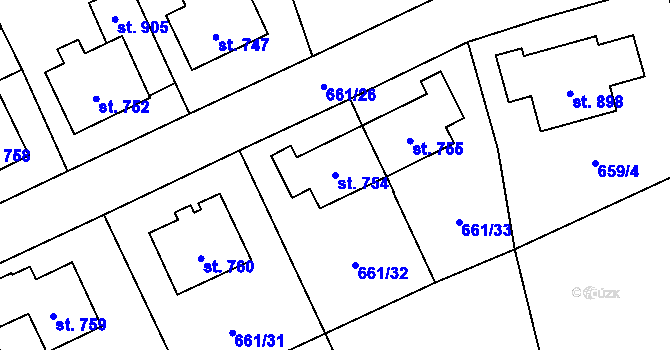 Parcela st. 754 v KÚ Vlachovo Březí, Katastrální mapa