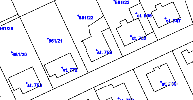 Parcela st. 758 v KÚ Vlachovo Březí, Katastrální mapa