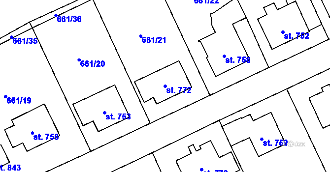 Parcela st. 772 v KÚ Vlachovo Březí, Katastrální mapa