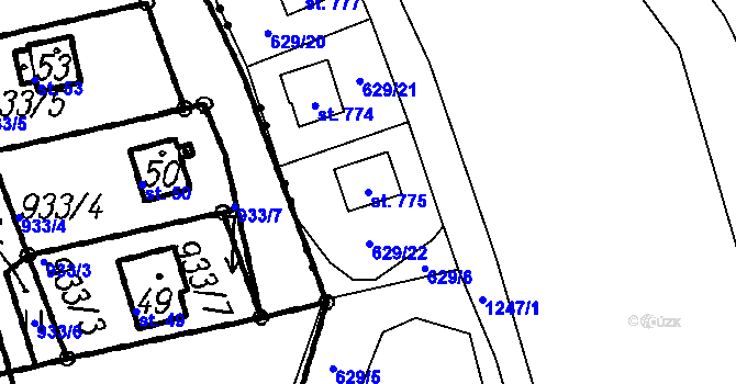 Parcela st. 775 v KÚ Vlachovo Březí, Katastrální mapa