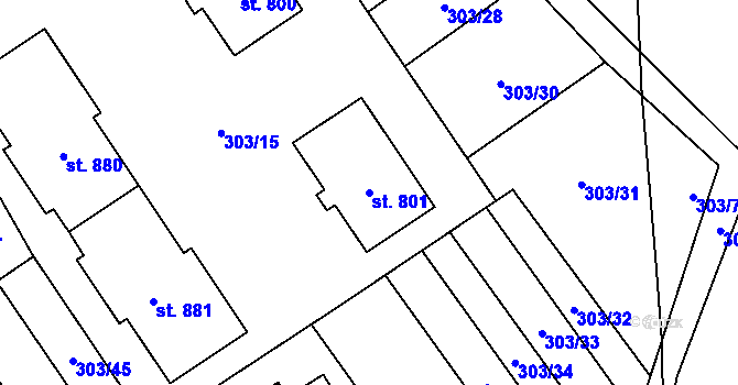 Parcela st. 801 v KÚ Vlachovo Březí, Katastrální mapa