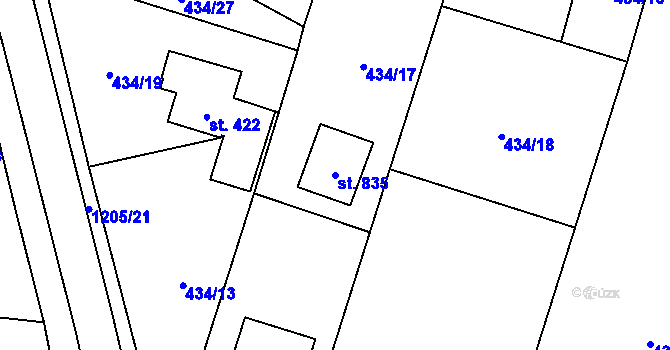 Parcela st. 835 v KÚ Vlachovo Březí, Katastrální mapa