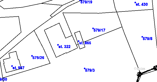 Parcela st. 865 v KÚ Vlachovo Březí, Katastrální mapa