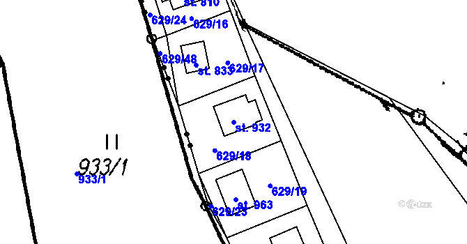 Parcela st. 932 v KÚ Vlachovo Březí, Katastrální mapa