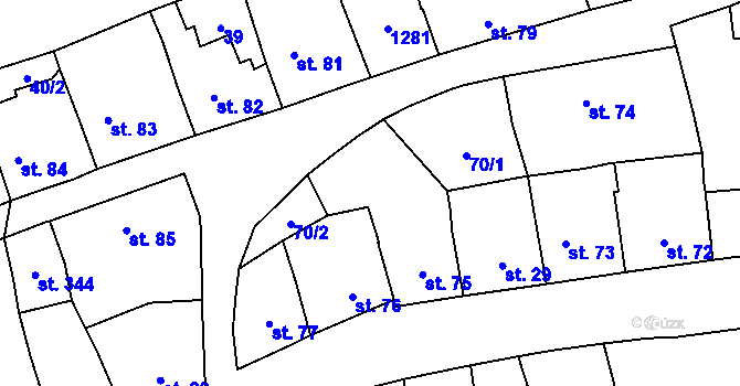 Parcela st. 70/3 v KÚ Vlachovo Březí, Katastrální mapa