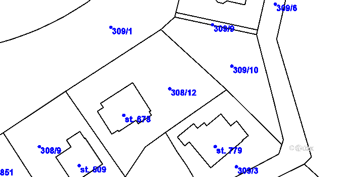 Parcela st. 308/12 v KÚ Vlachovo Březí, Katastrální mapa