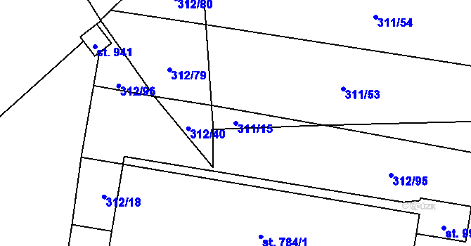 Parcela st. 311/15 v KÚ Vlachovo Březí, Katastrální mapa
