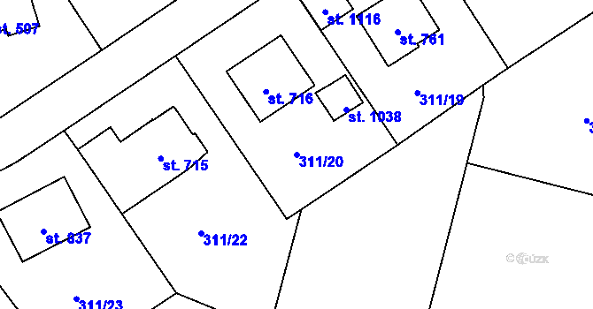 Parcela st. 311/20 v KÚ Vlachovo Březí, Katastrální mapa