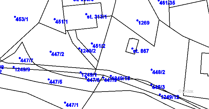 Parcela st. 447/3 v KÚ Vlachovo Březí, Katastrální mapa