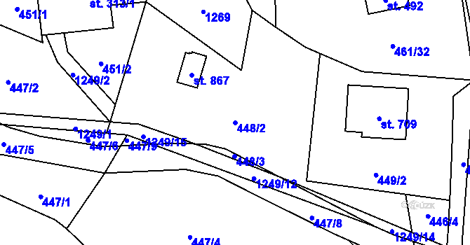 Parcela st. 448/2 v KÚ Vlachovo Březí, Katastrální mapa