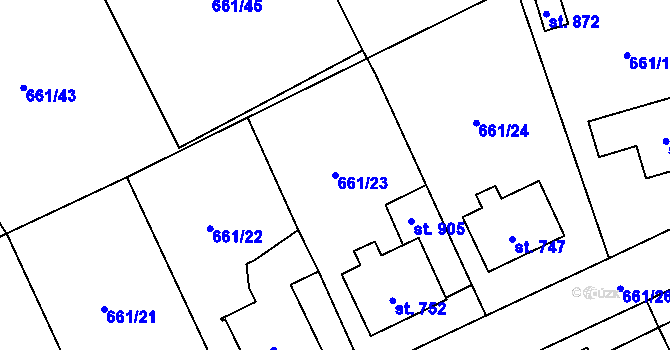 Parcela st. 661/23 v KÚ Vlachovo Březí, Katastrální mapa