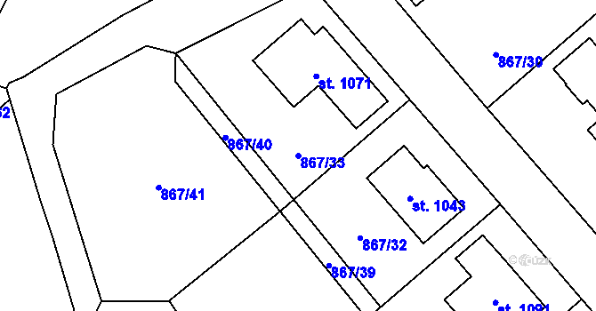 Parcela st. 867/33 v KÚ Vlachovo Březí, Katastrální mapa