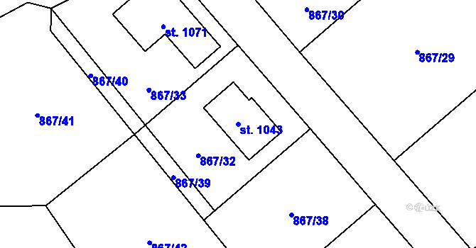 Parcela st. 1043 v KÚ Vlachovo Březí, Katastrální mapa