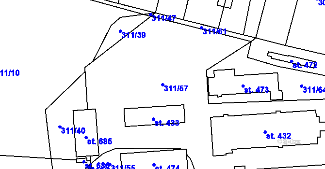 Parcela st. 311/57 v KÚ Vlachovo Březí, Katastrální mapa