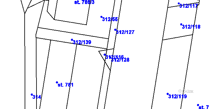 Parcela st. 312/116 v KÚ Vlachovo Březí, Katastrální mapa