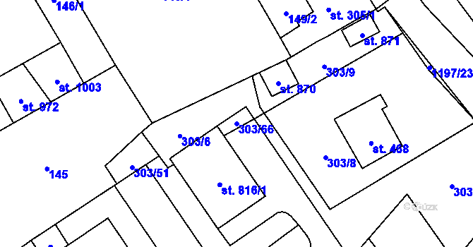 Parcela st. 303/66 v KÚ Vlachovo Březí, Katastrální mapa