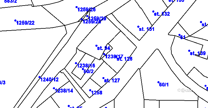Parcela st. 1238/17 v KÚ Vlachovo Březí, Katastrální mapa