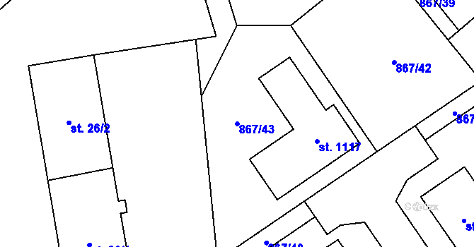 Parcela st. 867/43 v KÚ Vlachovo Březí, Katastrální mapa