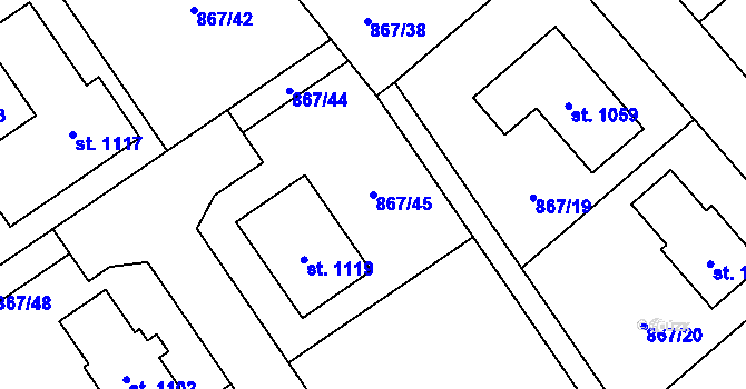 Parcela st. 867/45 v KÚ Vlachovo Březí, Katastrální mapa