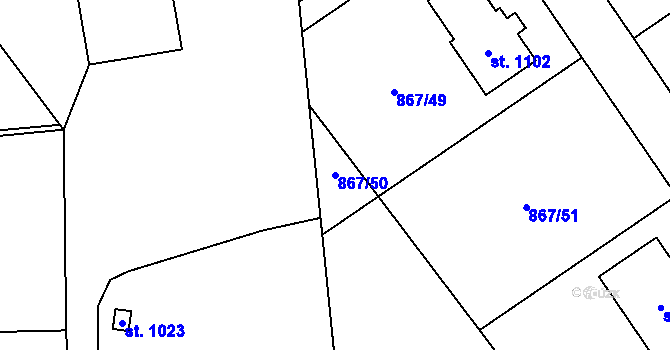 Parcela st. 867/50 v KÚ Vlachovo Březí, Katastrální mapa