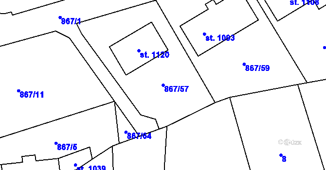 Parcela st. 867/57 v KÚ Vlachovo Březí, Katastrální mapa