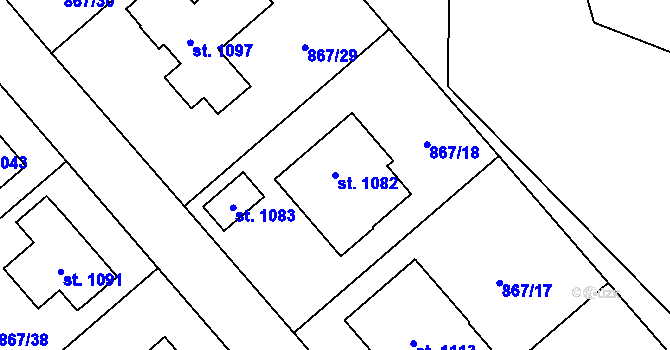 Parcela st. 1082 v KÚ Vlachovo Březí, Katastrální mapa