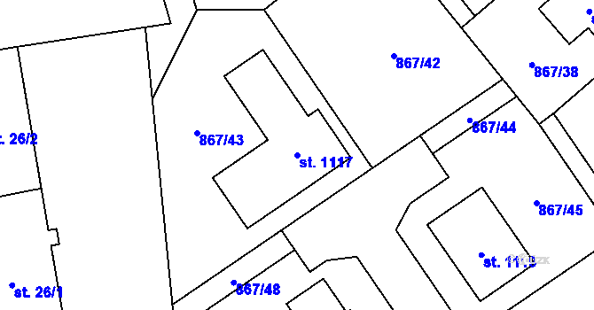 Parcela st. 1117 v KÚ Vlachovo Březí, Katastrální mapa