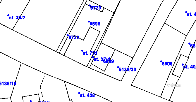 Parcela st. 37/3 v KÚ Vlasatice, Katastrální mapa