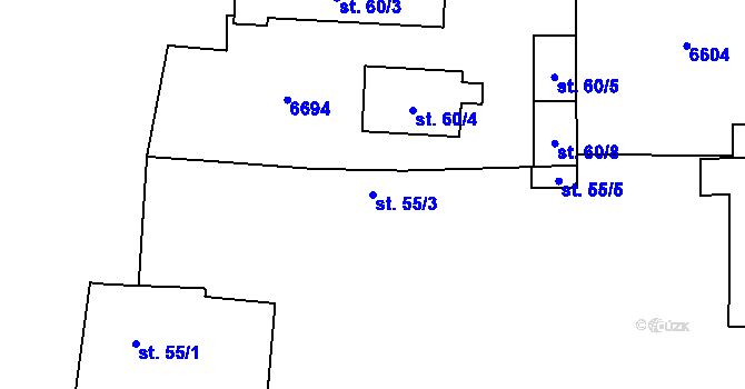 Parcela st. 55/3 v KÚ Vlasatice, Katastrální mapa