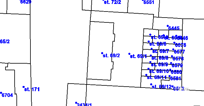 Parcela st. 69/2 v KÚ Vlasatice, Katastrální mapa