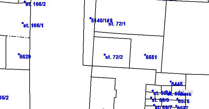 Parcela st. 72/2 v KÚ Vlasatice, Katastrální mapa