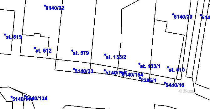 Parcela st. 133/2 v KÚ Vlasatice, Katastrální mapa