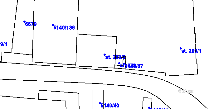 Parcela st. 209/2 v KÚ Vlasatice, Katastrální mapa