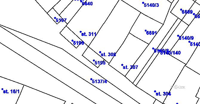 Parcela st. 308 v KÚ Vlasatice, Katastrální mapa
