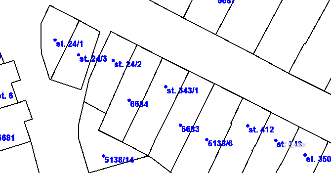 Parcela st. 343/1 v KÚ Vlasatice, Katastrální mapa