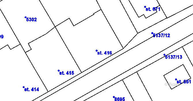 Parcela st. 416 v KÚ Vlasatice, Katastrální mapa