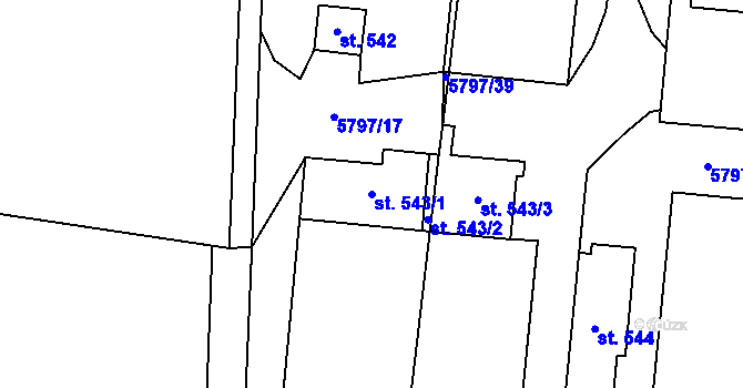 Parcela st. 543/1 v KÚ Vlasatice, Katastrální mapa